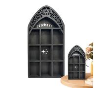 Gothic Style Jewelry Shelf | Rustic Crescent Moon Shelf Manicure Owner Witch Bedroom Storage Aesthetic Wooden Stan for Bedroom, Crystal, Nail Polish, Stone, Small Accessories, Heavenly Host, Witch