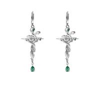 Gothic style personality Cross pendant earrings Stylish serpentine wrapped rose earrings Punk style personality accessories M3809, 1.97 in ×0.75 in, Brass, No Gemstone