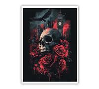 Gothic Style Print on Canvas Wall Art Dark Mystical Skull Roses Crow Big Ben Building in the City Poster Picture Painting for Cafe Decor 50x60cm Frameless