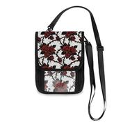 Gothic Style Red Rose Thorns Travel Wallet Passport Holder Travel Wallet Organizer Slim Lightweight Crossbody Bag with Adjustable Strap