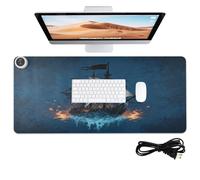 Gothic Style Sail Blue Fire Leather Heated Mouse Pad 31.5 x 13 in Winter Warmer Top Mat for Laptop Desk Writing Work