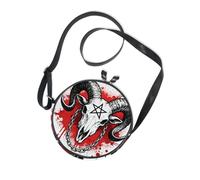 Gothic-style Sheep Skull White Round Black Crossbody Bag for Women Comfort with Adjustable Strap Small Handbags Take a walk Canvas Messenger Purse