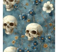 Gothic Style Skull Peel and Stick Wallpaper 0.45×3 m Removable Self Adhesive Blue Flower Contact Paper Sticky Back Thicken Waterproof Matte Wall Paper for Living Room Bedroom Furniture Decorate