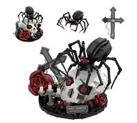 Gothic Style Skull & Spider Building Set, Creative Black Widow Spider with Red Rose Cross Building Bricks Kit, Idea Halloween Birthday Gifts, Collectible Display Flower Animal Model for Adults Teens
