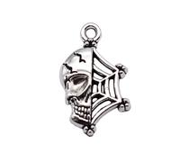 Gothic Style Skull Spider Web Charms For Scrapbook Ornaments, 19x11mm, Antique Silver Color, 20 Pieces
