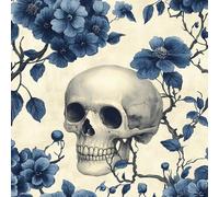 Gothic Style Skull Wallpaper Self-Adhesive 0.52×3 m Blue Flower Pattern Matte Contact Paper Removable Thicken Waterproof Canvas Peel and Stick Wall Paper for Home Decoration Furniture Renovation