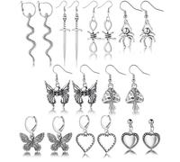 Gothic Style Snake Dagger Spider Heart and Butterfly Earrings - Y2K Punk Retro Witch Goth Jewelry for Women