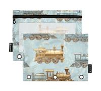 Gothic Style Trains Bronze Marble 60s Teen Pencil pouching with Clear Window Pencil case Organizer in Assorted Colors 3 Ringing case for Office School Supplies Cosmetics Multicolored 2 PCS