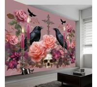 Gothic Style Wallpaper Murals 500W x 280H cm Photo Poster, Retro Rose Skull Crow Wall Photo Mural Wallpaper - Wall Art for Living Room Bedroom Children's Room Corridor Game Room