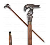 Gothic Style Wooden Walking Cane, Skull Handle, Raven Handl, Brown Walk Stick Canes for Seniors, Christmas Vintage for Men/Women (Antique & Brown)