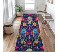 Gothic Sugar Skull Runner Rugs for Hallway 80x150, Skeleton Boho Floral Hallway Runner Day of The Dead Pattern Carpet Runners for Kitchen Bedroom Living Room, Non Slip Long Rug AWm279