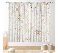 Gothic Sun Moon Curtains, Boho Witchy Moon Phase Celestial Tarot Constellation Mystical Star Cosmos Aesthetic Window Drapery Treatments for Living Room Bedroom Bathroom Kitchen 2 Panels, 42"x45" Inch