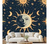 Gothic Sun Moon Star Dot Mural Psychedelic Hippie Face Wallpaper 300x210 cm Abstract Boho Wall Decals Peel and Stick Wall Art for Bedroom Bathroom Stickers Home Decor wa164k