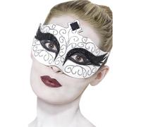 Gothic Swan Eyemask, White, with Black Jewelled Tiara Design and Tie Sides - One Size