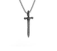 Gothic Sword Cross Necklace for Women Men Goth Punk Grunge Emo Necklace Retro Cool Dagger Knife Pendant Long Necklaces Halloween Cosplay Christmas Party Hip Hop Jewelry Gifts, L, Zinc, No Gemstone
