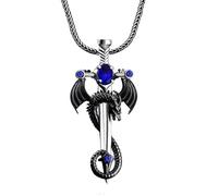 Gothic Sword Dragon Pendant Necklace for Women Vintage Dragon Wrapped Cross Sword Zircon Necklace Goth Dark Wing Necklace Halloween Jewelry for Men, L, Metal, No Gemstone