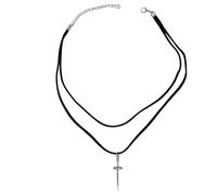 Gothic Sword Pendant Punk Goth Black Choker Hip Hop Rock Double Layered Velvet Necklace Statement Antiqued Silver Dagger Knife Charm Cool Vintage Halloween Mystery Witch Vampire Jewelry for Women Men