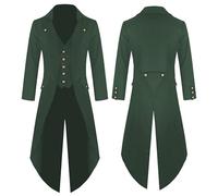 Gothic Tailcoat Men's Halloween Coat Medieval Steampunk Button Up Jacket Victorian Vintage Cosplay Halloween Costumes Renaissance Embroidery Coat Party Cosplay Pirate Vampire Gentleman (Green, XL)