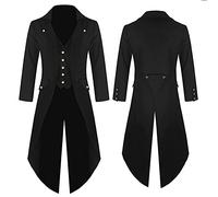 Gothic Tailcoat Men's Halloween Coat Medieval Steampunk Button Up Jacket Victorian Vintage Cosplay Halloween Costumes Renaissance Embroidery Coat Party Cosplay Pirate Vampire Gentleman (Black, S)