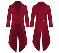 Gothic Tailcoat Men's Halloween Coat Medieval Steampunk Button Up Jacket Victorian Vintage Cosplay Halloween Costumes Renaissance Embroidery Coat Party Cosplay Pirate Vampire Gentleman (Red, M)