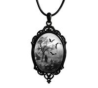 Gothic Teardrop Raven Cross Glass Pendant Necklace for Women Men Girls Boys Punk Vintage Black Dark Oval Geometric Leather Rope Chain Choker Necklace for Mystic Witch Halloween Party Jewelry Gifts