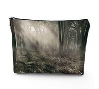 Gothic Theme,Travel Bag Makeup Case Cosmetic Bag,Photo of Dark Scenery with Sunbeams and Fog,Linen Makeup Bag Great Gift for Travel,Brown,7x9in