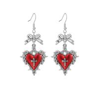 Gothic Thorn Heart Earrings Vampire Aesthetic Cross Dangle Earrings for Women Punk Red Purple Black Crystal Drop Jewelry Vintage Y2k Hip Hop Style Halloween Spike Accessories, Metal, No Gemstone