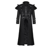 Gothic Trench Coat Men Zipper Steampunk Long-sleeved Slide Slit Jackets Medieval Renaissance Tailcoat Uniform Jacket Victorian Vintage Coats Halloween Cosplay Costume Winter Overcoat S-3XL Clearance