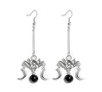 Gothic Triple Moon Goddess Earrings Cresent Moon Flower Celestial Jewelry, One Size, Metal Alloy Zinc, No Gemstone