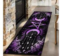 Gothic Triple Moon Pentagram Runner Rug, Purple Celestial Mat 60x120cm | Magical Witchy Aesthetic Decor, Striking Star and Feather Print Carpet for Tarot Room, Lounge and Corridor