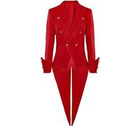 Gothic Tuxedo Mens One Button Long-Sleeved Suit Jacket Halloween Stage Performance Costume Renaissance Victorian Retro Steampunk Swallowtail Suit Swallow-Tailed Formal Blazer Coat A-red