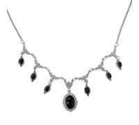 Gothic Vampire Bat Beaded Chain Vintage Choker for Women Men Victoria Punk Oval Crystal Cameo Tassel Charm Necklace Antique Silver Collar Retro Goth Halloween Witch Jewelry Cosplay Party Accessories
