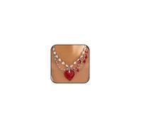 Gothic Vampire Blood Necklace Layered Pearl Heart Rhinestone Necklaces Red Heart Charms Halloween Vampire Blood Costume Goth Jewelry, Metal, no gemstone