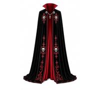 Gothic Vampire Cape, Black Velvet Cloak with Red Lining, Skull Embroidery | Victorian Halloween Costume, Dark Fantasy Cosplay