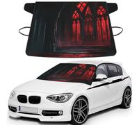 Gothic Vampire Castle Arched Windows With Red Lights Print Car Windshield Cover For Ice And Snow Universal Fit For Most Cars Multifuntional Ice Protector Keep Snow Frost Off