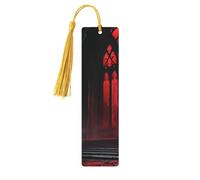 Gothic Vampire Castle Arched Windows with Red Lights Unique Double-Sided Artwork Printed Wooden Bookmarks, Artistic Book Accessories Birthday Presents for Men Women Presents for Book Lovers