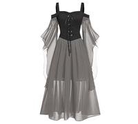 Gothic Vampire Dress Women Renaissance Medieval Trumpet Sleeve Costume