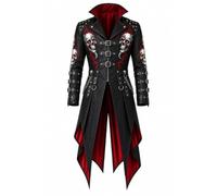 Gothic Vampire Leather Coat, Men's Skull Jacket | Black Red Victorian Steampunk Coat, Halloween Costume, Dark Fantasy Cosplay