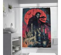 Gothic Vampire Shower Curtain Red Moon Castle Bathroom Decor 200x220cm