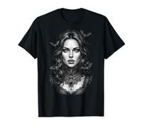 Gothic Vampire Woman Bat Dark Fantasy Queen Halloween Axe T-Shirt