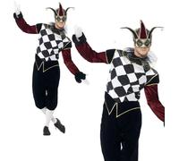 Gothic Venetian Harlequin Costume Halloween Jester Mens Fancy Dress Outfit