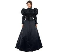 Gothic Victorian Ball Gown Costume for Women, Witch Vampire Rococo Dress with Hoop Skirt and Corset, Victorian Ghost Style Halloween Outfit Black