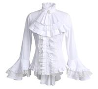 Gothic Victorian Blouse for Women Sweet Lolita Shirt High Low Irregular Ruffles Lotus Hem Medieval Tops, White, XL