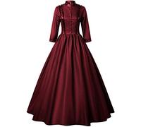 Gothic Victorian Dresses for Women Civil War Costumes Queen Ball Gown Masquerade Dress (Wine,3XL)
