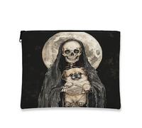 Gothic Vintage Makeup Bag, Dark Animal Moonlight Cosmetic Pouch for Women, Portable Canvas Zipper Organizer, Halloween Travel Toiletry Bag 7x9 Inch