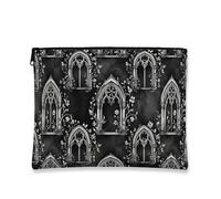 Gothic Vintage Makeup Bag, Dark Floral Pattern Cosmetic Travel Pouch for Women, Stylish Portable Zipper Organizer, Perfect for Winter Skincare, Black, 7x9 Inch, Floral