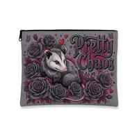 Gothic Vintage Makeup Bag, Pretty Chaos Opossum Cosmetic Travel Pouch for Women, Portable Canvas Zipper Organizer, Ideal for Halloween or Everyday Use, Gray, 7x9 Inch, Chaos