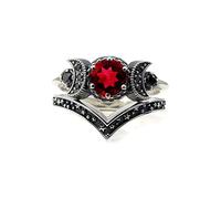 Gothic Vintage Silver Crystal Wicca Pagan Triple Goddess Moon Rings for Women Wedding Engagement Promise Band Jewelry, Zinc, No Gemstone