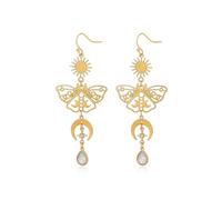 Gothic Vintage Sun and Moon Star Earrings for Women Celestial Boho Luna Moth Butterfly Dangle Drop Earrings Goth Witchy Jewelry Bohemian Ethnic Style Accessories for Vacation Halloween Party, M, Metal