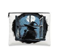 Gothic Vintage Witch Makeup Bag, Dark Moonlight Cosmetic Pouch for Women, Portable Canvas Zipper Organizer, Halloween Skincare Toiletry Bag 7x9 Inch